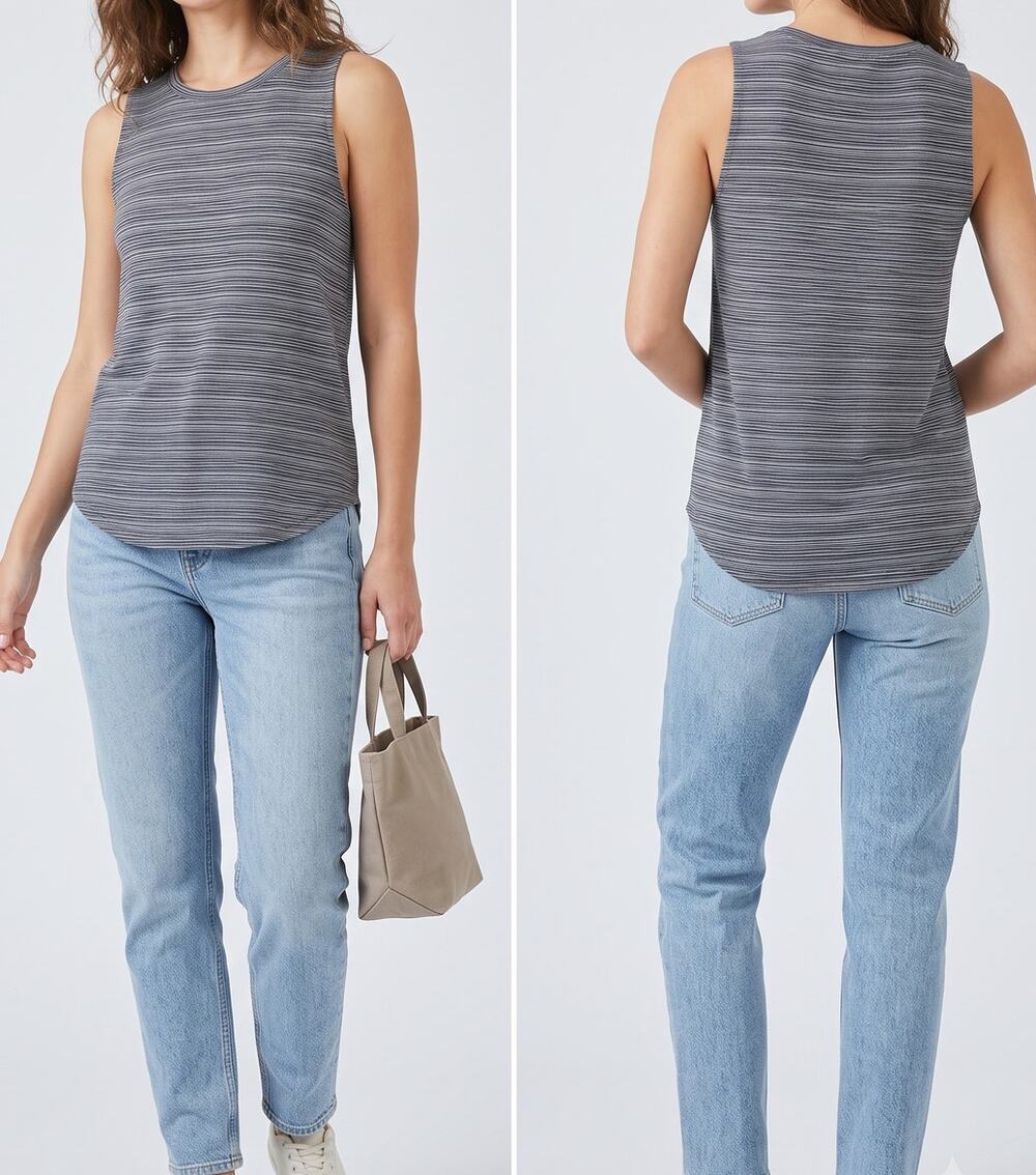 Athleta Womens Small Ribbed Blue Striped Sleeveless Tank Top Modal Poly Spandex